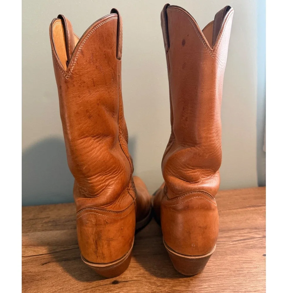 Justin Men's Size 9 EE #1106 Mulehide Tan Leather Cowboy Boots USA Made Vintage - Picture 4 of 15